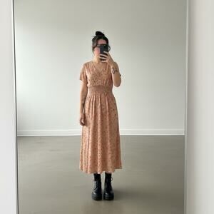 Kaileigh Pink Floral Ruched Short Sleeve V Neck Maxi Sundress